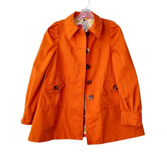 Anthropologie Elevenses Orange Spring Button Up Pea coat- trench style Jacket 2 - Picture 14 of 14